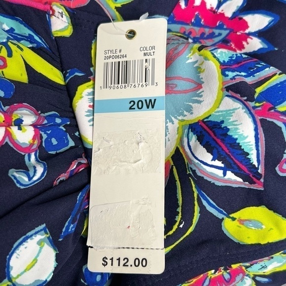 Anne Cole Twist Front Shirred Navy Tropical One Piece Swimsuit - Picture 13 of 14